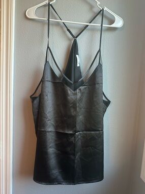 Satin V-Neck Black Strappy Tank Top